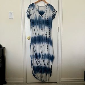 Blue Tie Dye Maxi T-shirt Dress